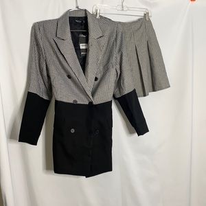 Houndstooth Pleated Skirt Suit Set